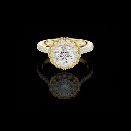Floral Halo Design Round Cut Lab Diamond Ring