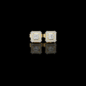 Princess Cut Moissanite Diamond Square Halo Stud Earring
