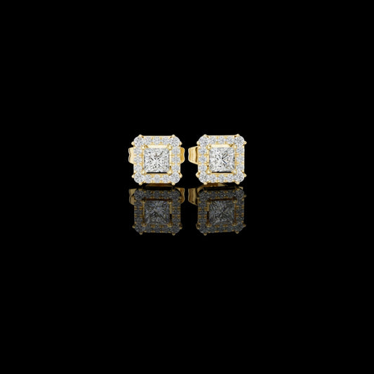 Princess Cut Moissanite Diamond Square Halo Stud Earring