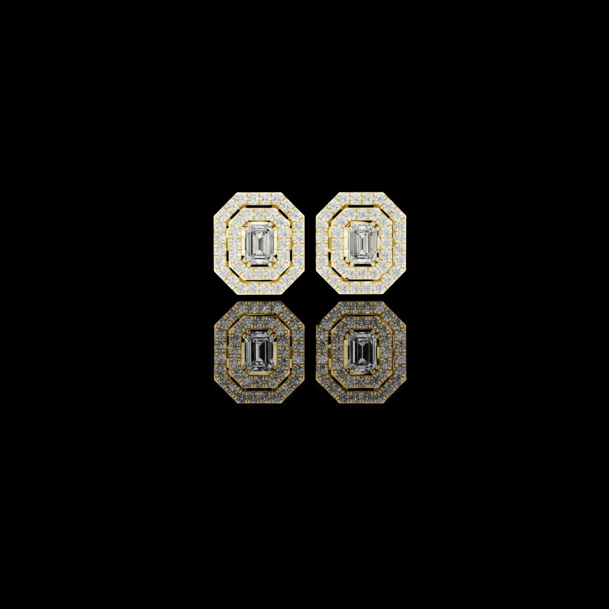 Octagonal Double Halo Emerald Cut Lab Grown Diamond Stud Earring