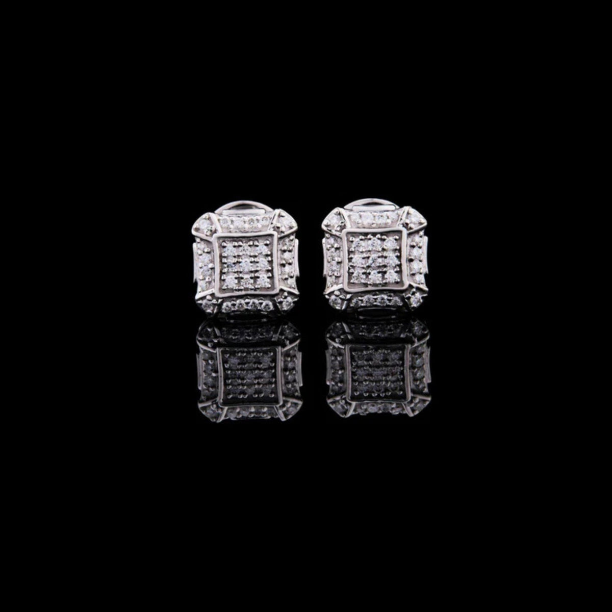 Cluster Round Cut Moissanite Diamond Stud Earrings Pave Square Design