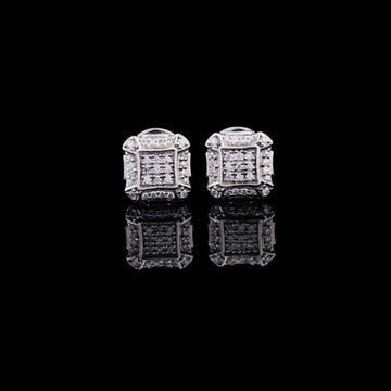 Cluster Round Cut Lab Diamond Stud Earrings Pave Square Design
