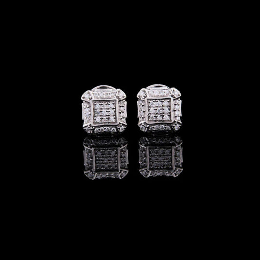 Cluster Round Cut Lab Diamond Stud Earrings Pave Square Design