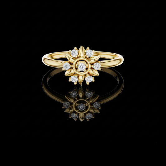 Round Lab Diamond Sunburst Floral Engagement Ring