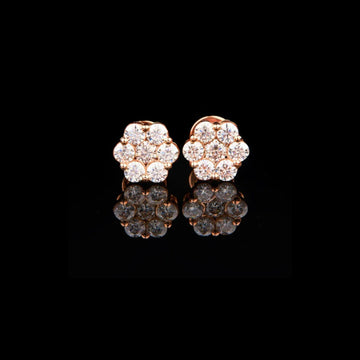 Luxury Rose Gold Floral Cluster Stud Lab Grown Earrings Featuring Brilliant Round Multi Stone Design