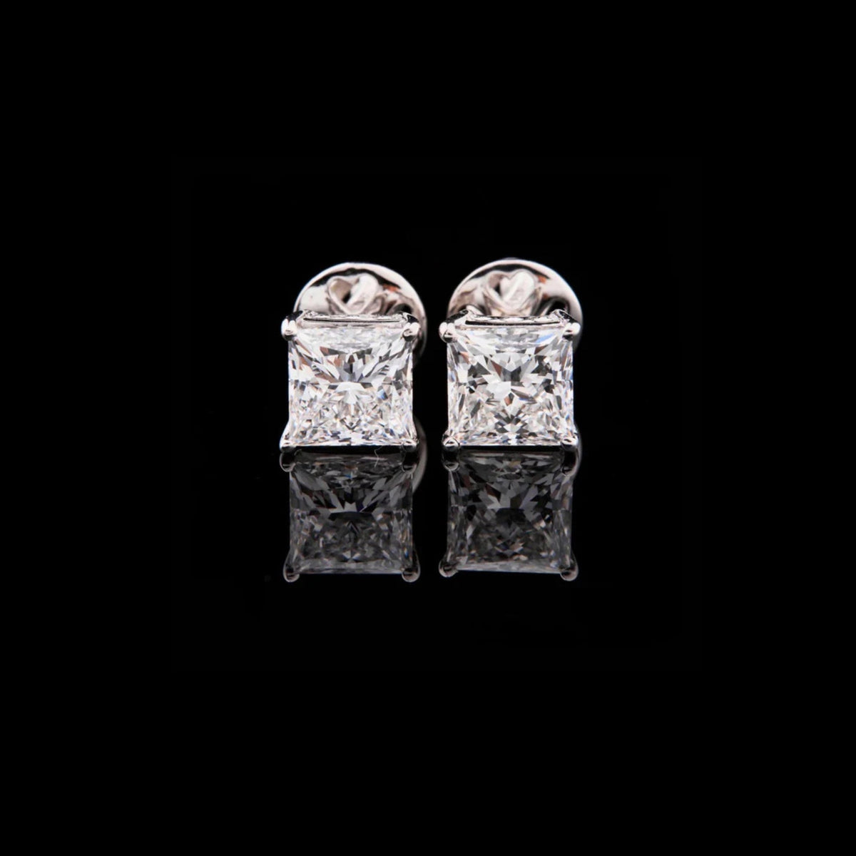 Premium Princess Cut Moissanite Diamond Stud Earrings in Polished White Gold Brilliant Solitaire Design