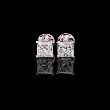 Premium Princess Cut Moissanite Diamond Stud Earrings in Polished White Gold Brilliant Solitaire Design
