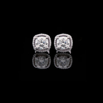 Classic & Timeless Luxury Cushion Cut Halo Diamond Stud Lab Grown Earrings in White Gold