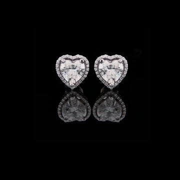 Heart Shaped Halo Moissanite Diamond Stud Earrings with Center Stones and Sparkling Accent Border for a Romantic