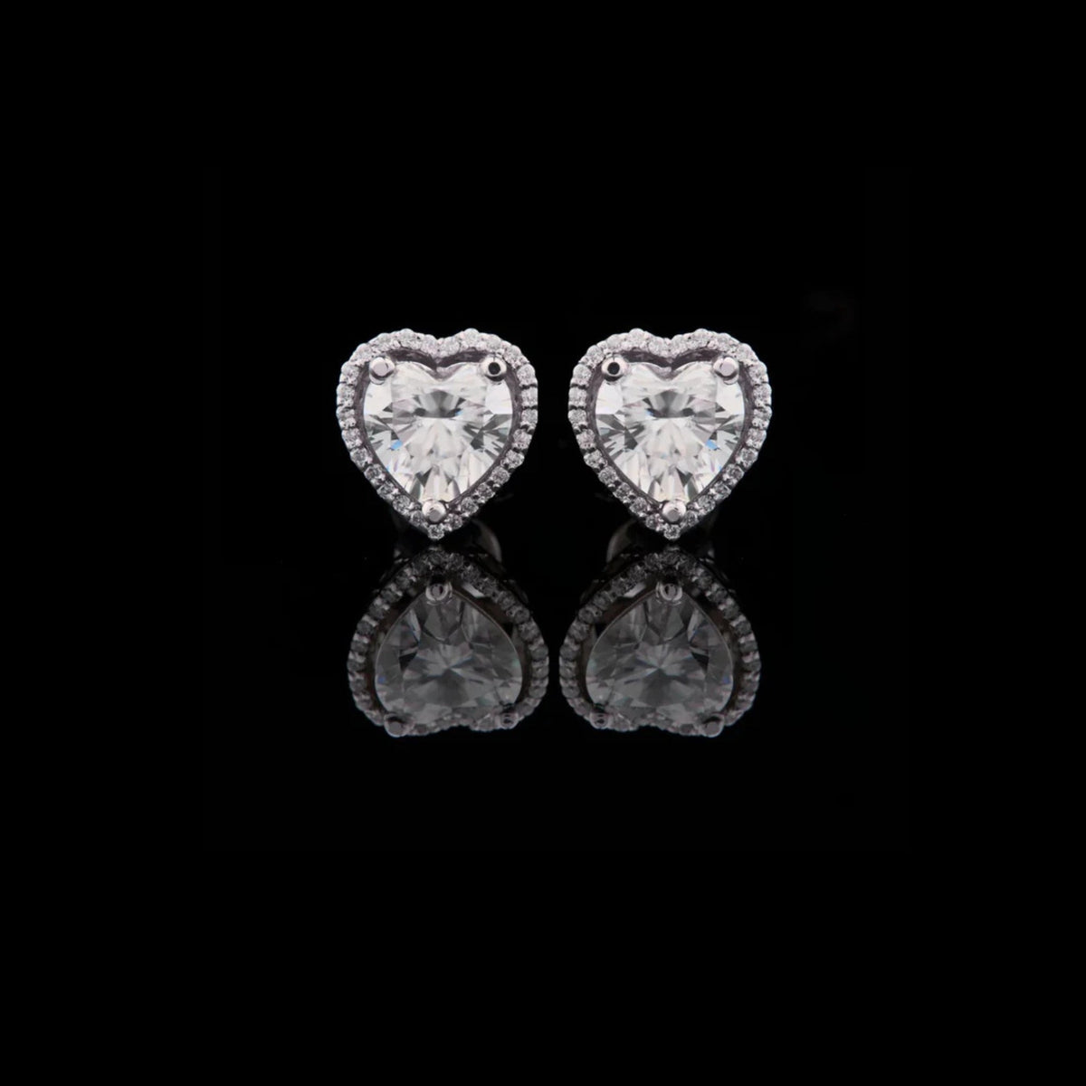 Heart Shaped Halo Lab Diamond Stud Earrings with Center Stones and Sparkling Accent Border for a Romantic