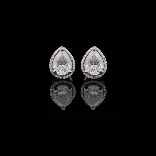 Round Cut Moissanite Diamond Double Drop Earring Set with Textured Multi Tier Setting