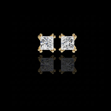 Premium Lab Created Princess Cut Diamond Earrings in Classic Gold Prong Mounts