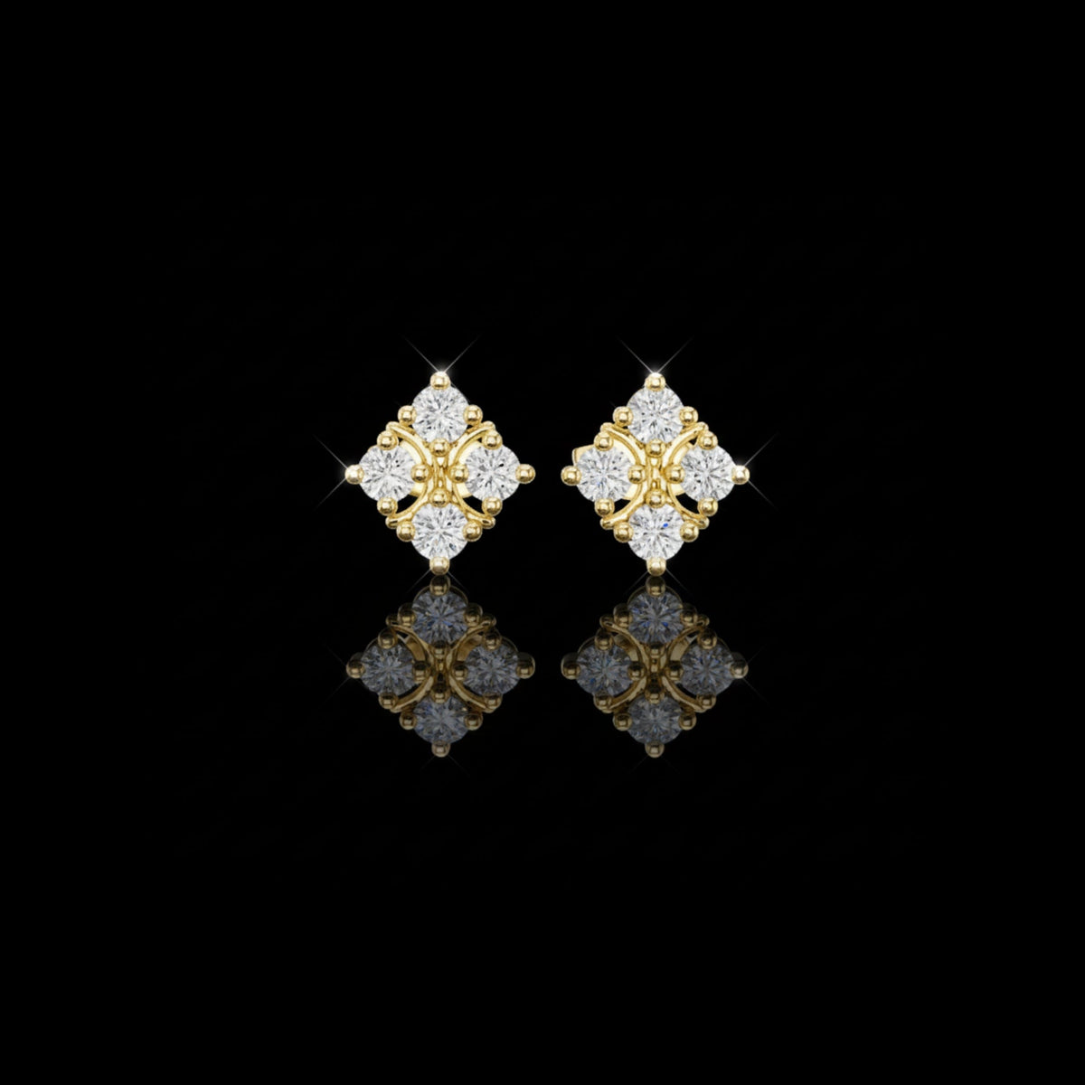 Floral Bloom Lab Diamond Stud Earrings with Round Brilliant Stones