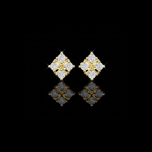 Floral Bloom Lab Diamond Stud Earrings with Round Brilliant Stones
