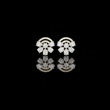 Art Deco Lab Diamond Pear Shape Floral Fan Cluster Studs Earrings