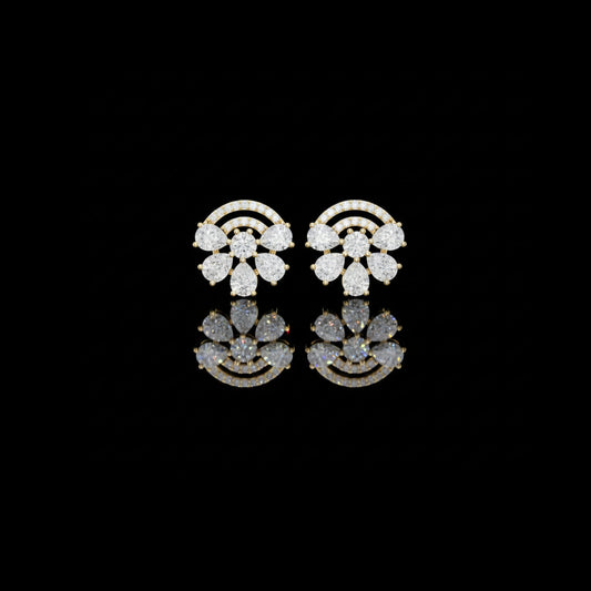 Art Deco Lab Diamond Pear Shape Floral Fan Cluster Studs Earrings