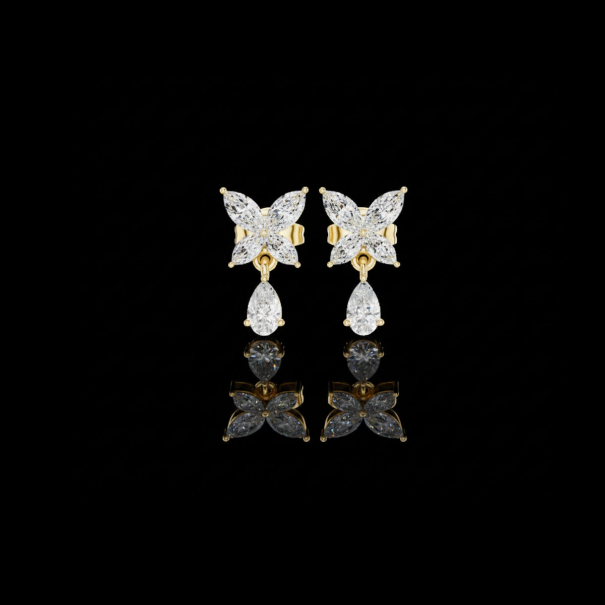 Butterfly Pear Lab Diamond Drop Earrings with Marquise Accents