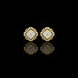 Sculpted Ornate Round Moissanite Diamond Stud Earrings with Floral Beaded Frame