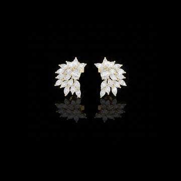 Floral Marquise Cut Lab Diamond Cluster Stud Earrings with Leaf Inspired Design