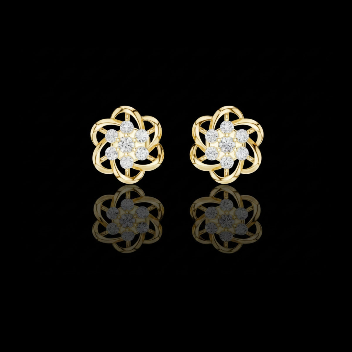 Floral Interwoven Knot Design Round Cut Moissanite Diamond Stud Earrings