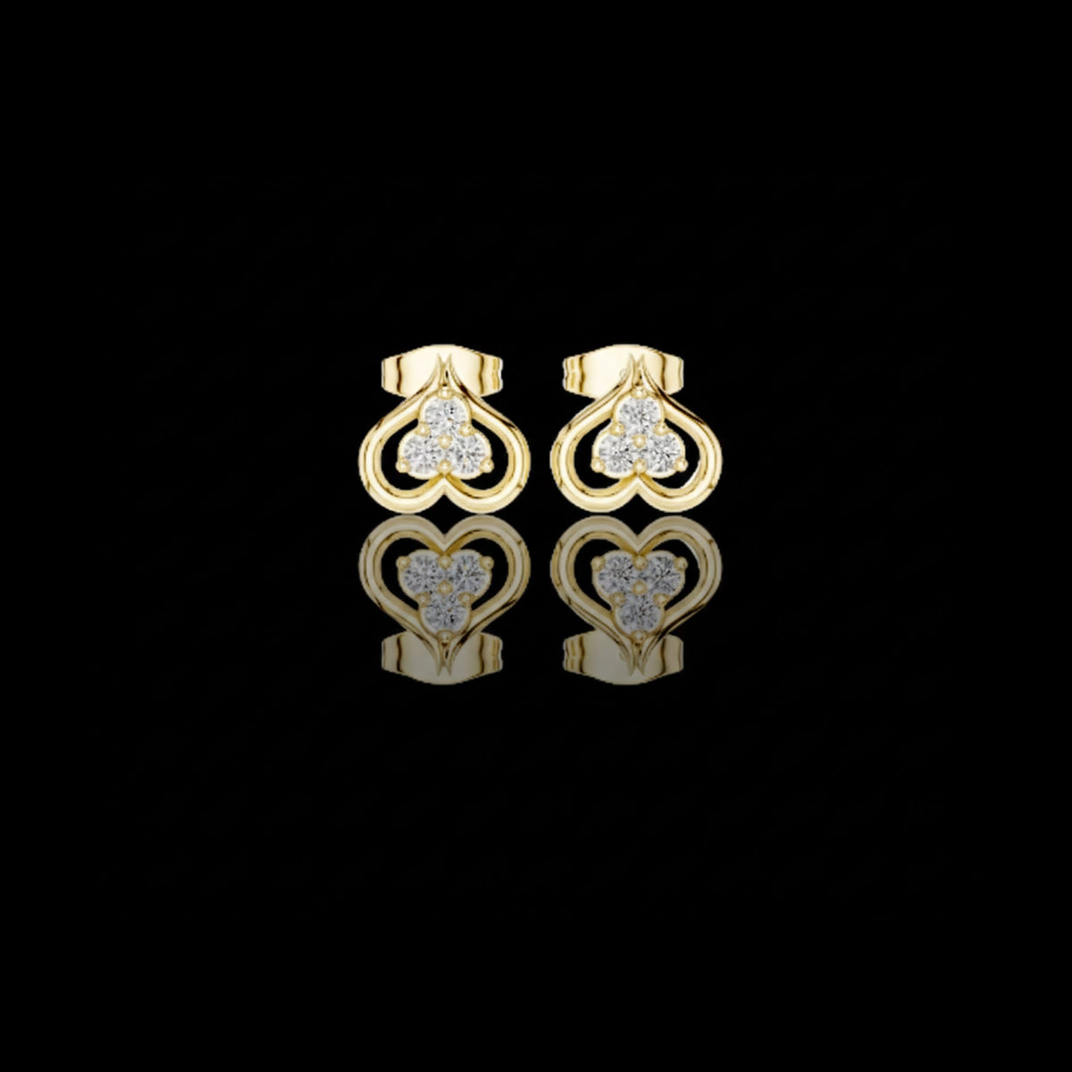Clover Motif Round Moissanite Diamond Earrings Three Stone Open Loop Heart Studs