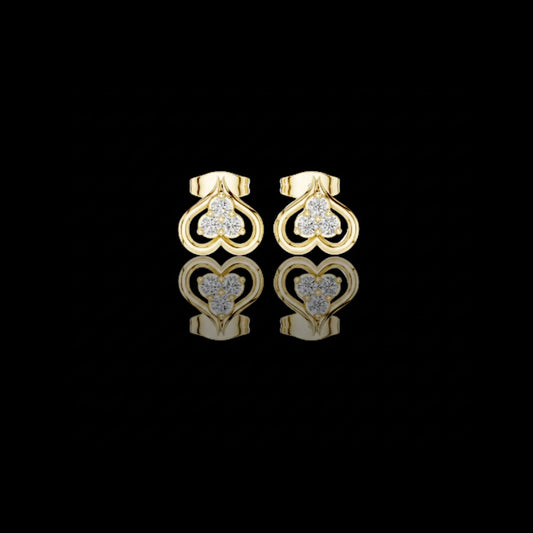 Clover Motif Round Lab Diamond Earrings Three Stone Open Loop Heart Studs