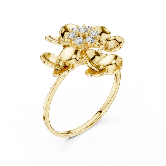 Floral Moissanite Diamond Cluster Ring with Sculpted Petal Design - View 2