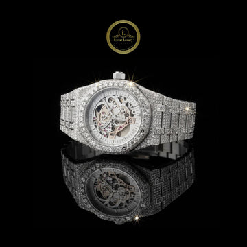 Luxury Lab Diamond Skeleton Watch Iced Out Design With Roman Dial by Ivevar