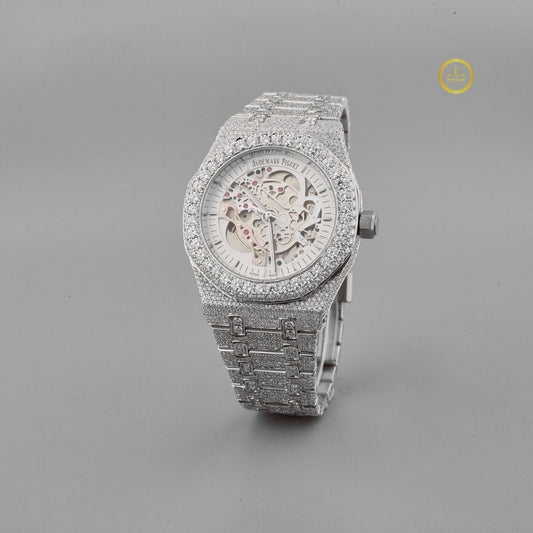 Luxury Moissanite Skeleton Watch Iced Out Design With Roman Dial by Ivevar