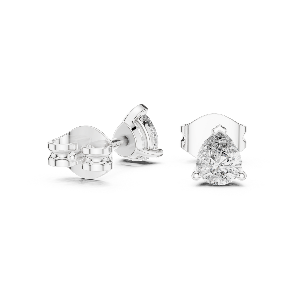Pear Shaped Moissanite Diamond Stud Earrings with Soft Contoured Setting - View 9