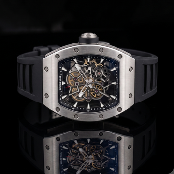 White Carbon Fiber Skeleton Dial Automatic Tonneau Watch