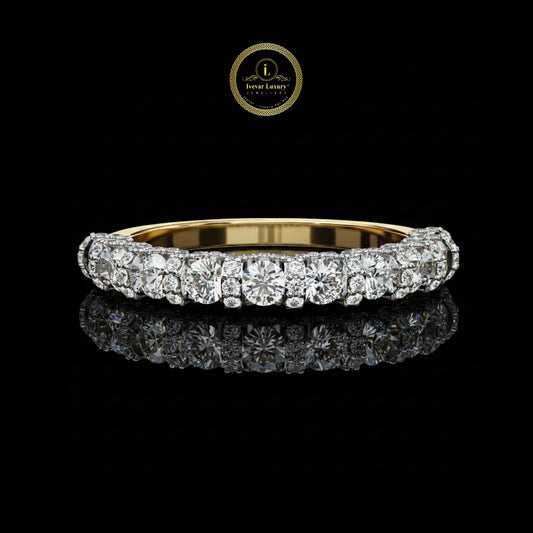 Round Cut Shared Prong Moissanite Diamond Half Eternity Band Wedding Ring
