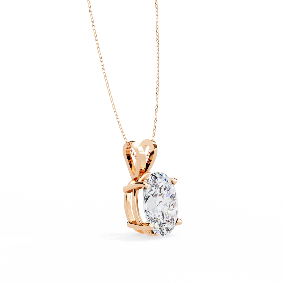 Oval Cut Moissanite Diamond Solitaire Four Prong V Bail Pendant - View 6