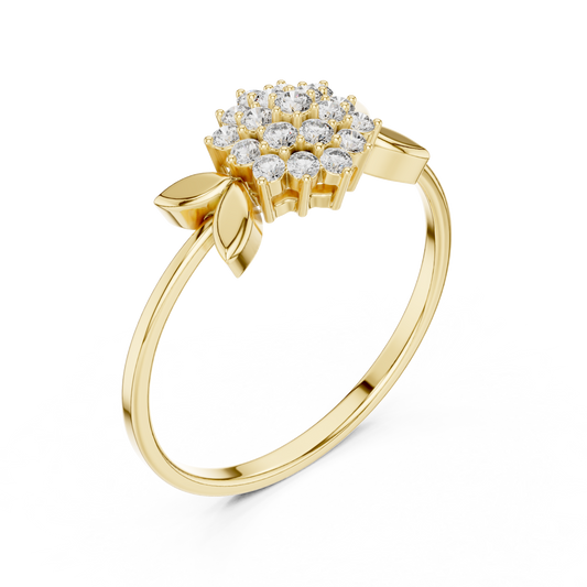 Floral Cluster Round Moissanite Diamond Leaf Engagement Ring - View 2