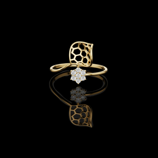 Open Honeycomb Design Leaf Moissanite Diamond Ring