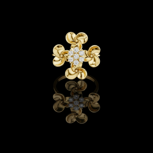 Floral Moissanite Diamond Cluster Ring with Sculpted Petal Design