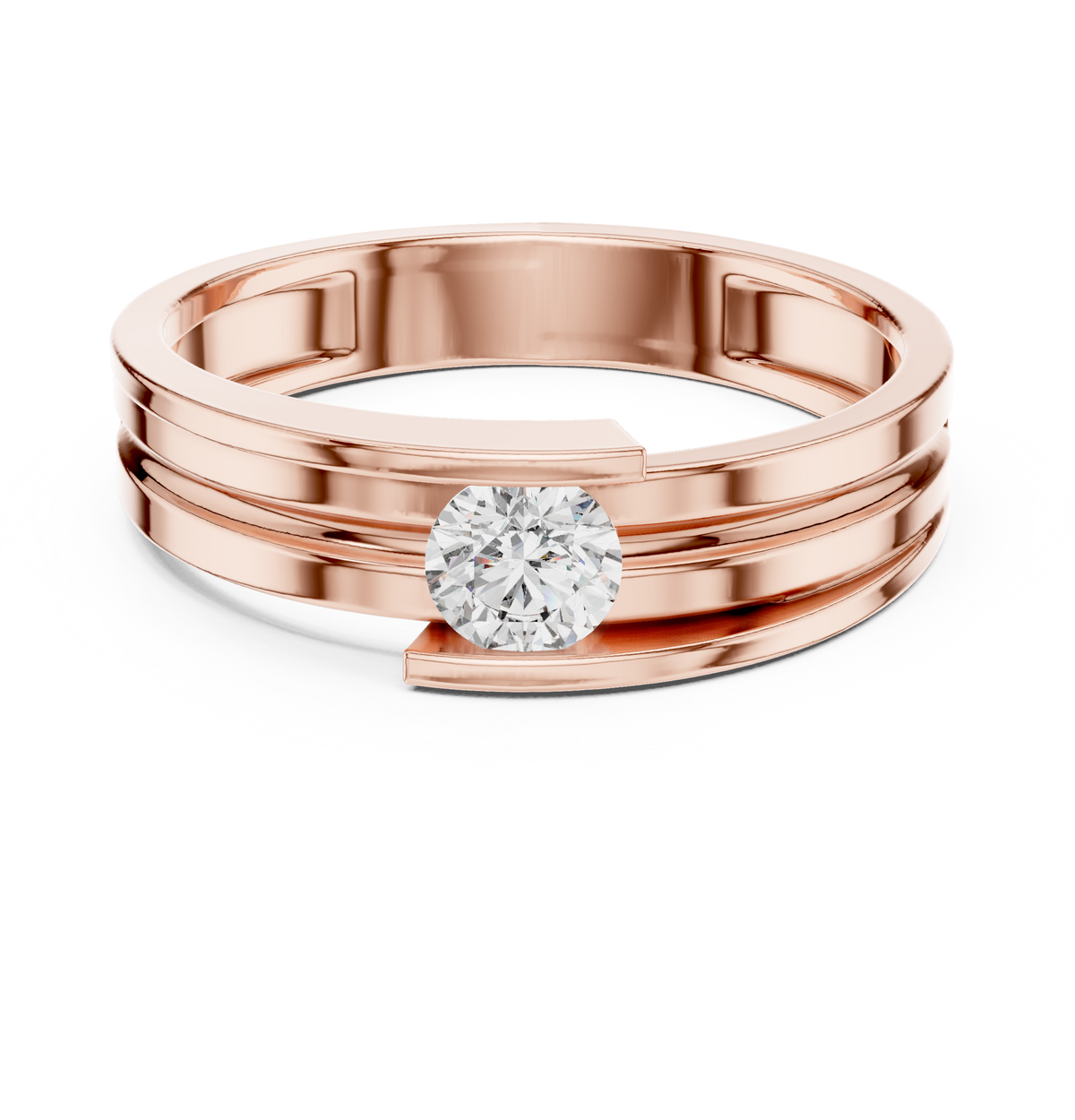Round Cut Lab Grown Diamond Men's Tension Set Solitaire Ring - View 2