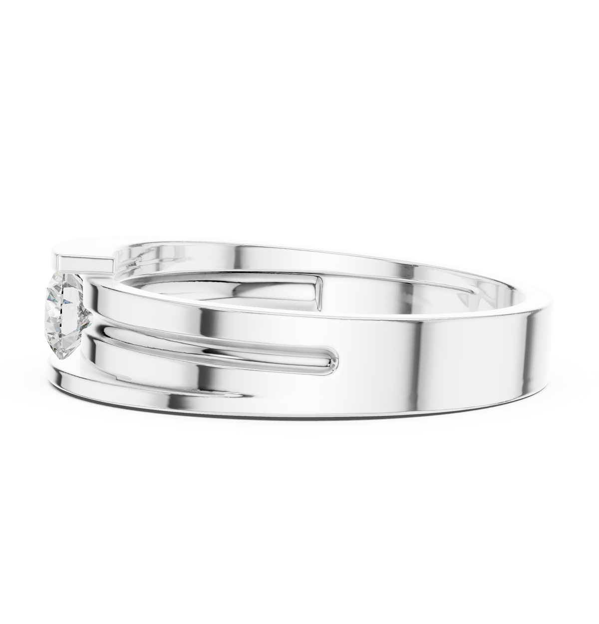 Round Cut Moissanite Diamond Men's Tension Set Solitaire Ring - View 9