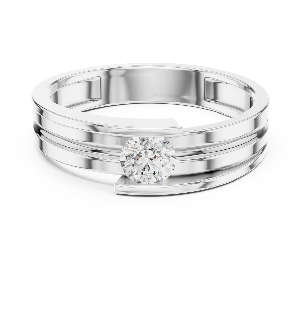 Round Cut Moissanite Diamond Men's Tension Set Solitaire Ring - View 3