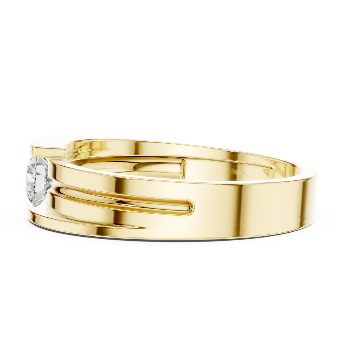 Round Cut Moissanite Diamond Men's Tension Set Solitaire Ring - View 7