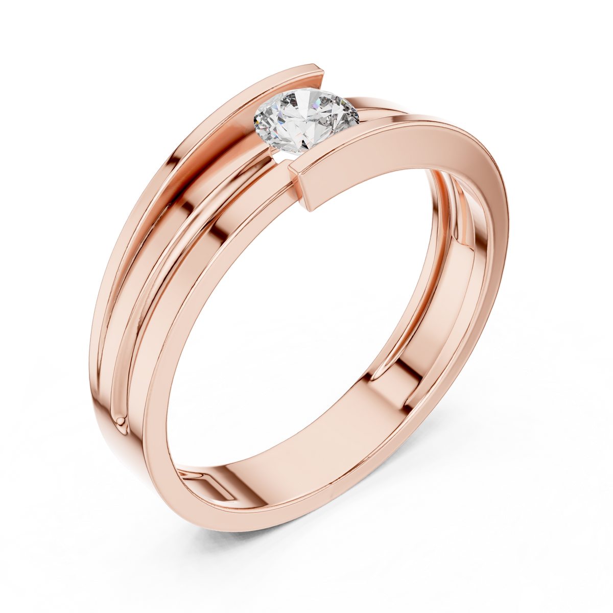 Round Cut Lab Grown Diamond Men's Tension Set Solitaire Ring - View 5