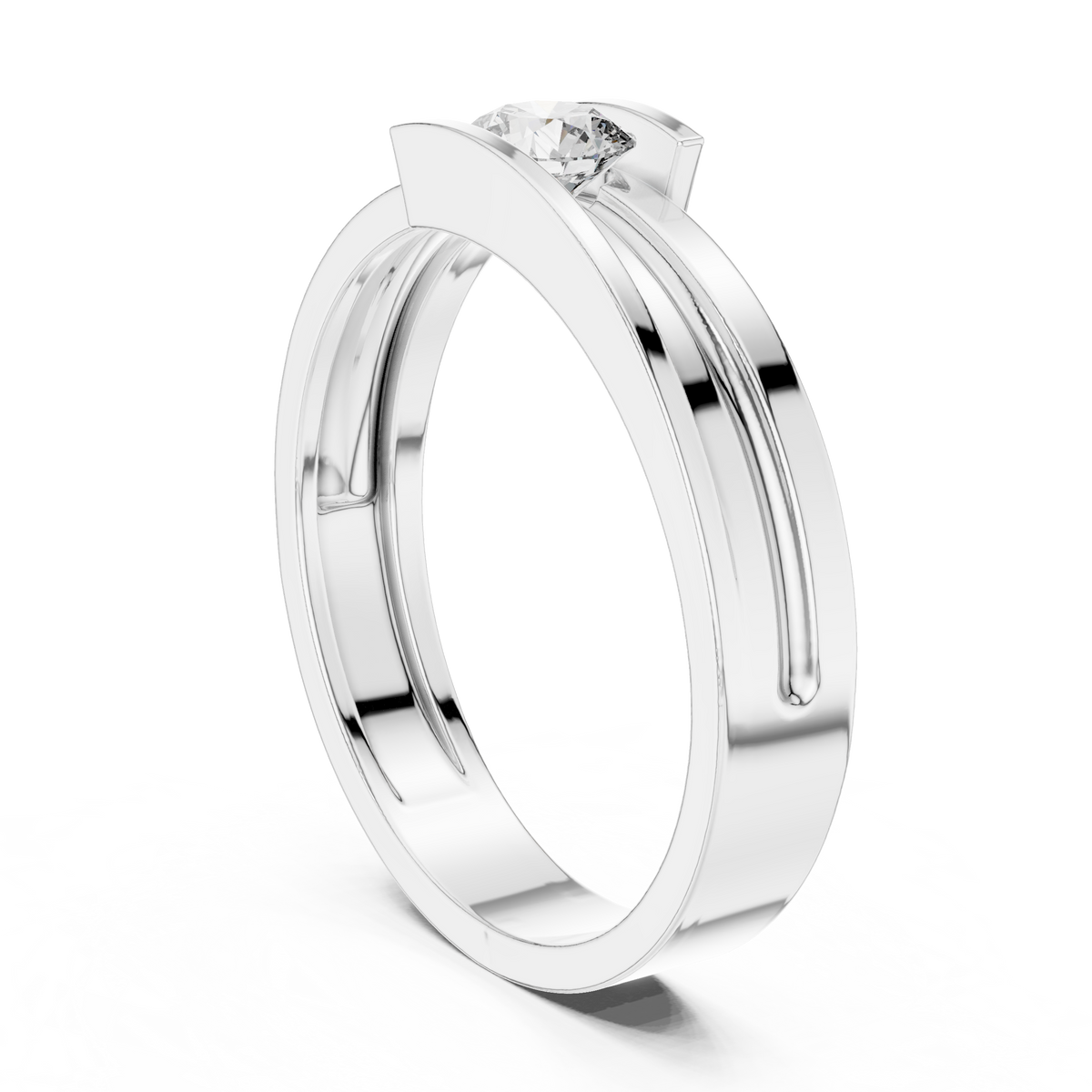 Round Cut Moissanite Diamond Men's Tension Set Solitaire Ring - View 12