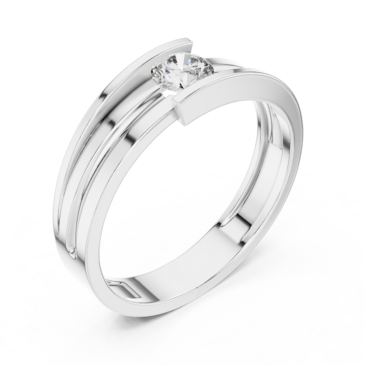 Round Cut Moissanite Diamond Men's Tension Set Solitaire Ring - View 6