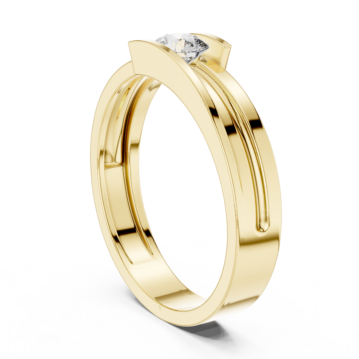 Round Cut Moissanite Diamond Men's Tension Set Solitaire Ring - View 10