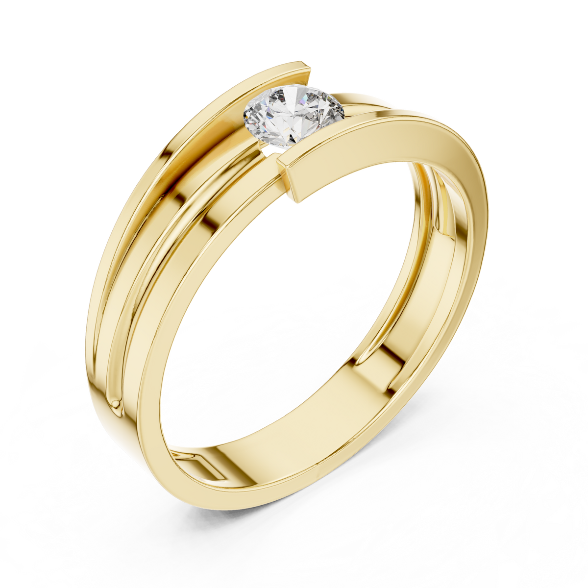 Round Cut Lab Grown Diamond Men's Tension Set Solitaire Ring - View 4