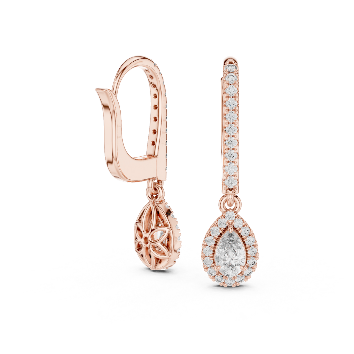 Bright Pear Cut Lab Diamond Drop Earrings Premium Halo Dangle Jewelry - View 8
