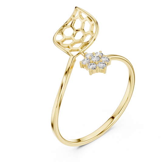 Open Honeycomb Design Leaf Moissanite Diamond Ring - View 2