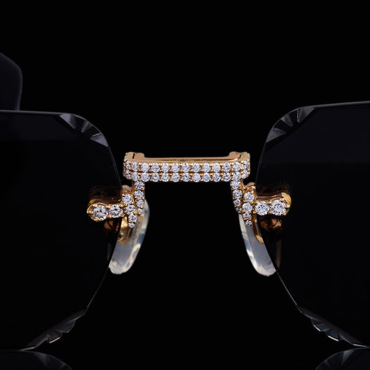 Custom Luxury Rimless Sunglasses Featuring Diamond Set Gold Accents By Ivevar