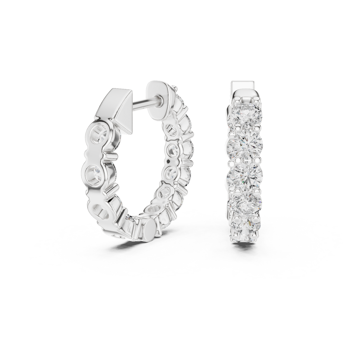 Inside Out Round Lab Grown Diamond Shared Prong Huggie Hoop Earrings - View 6