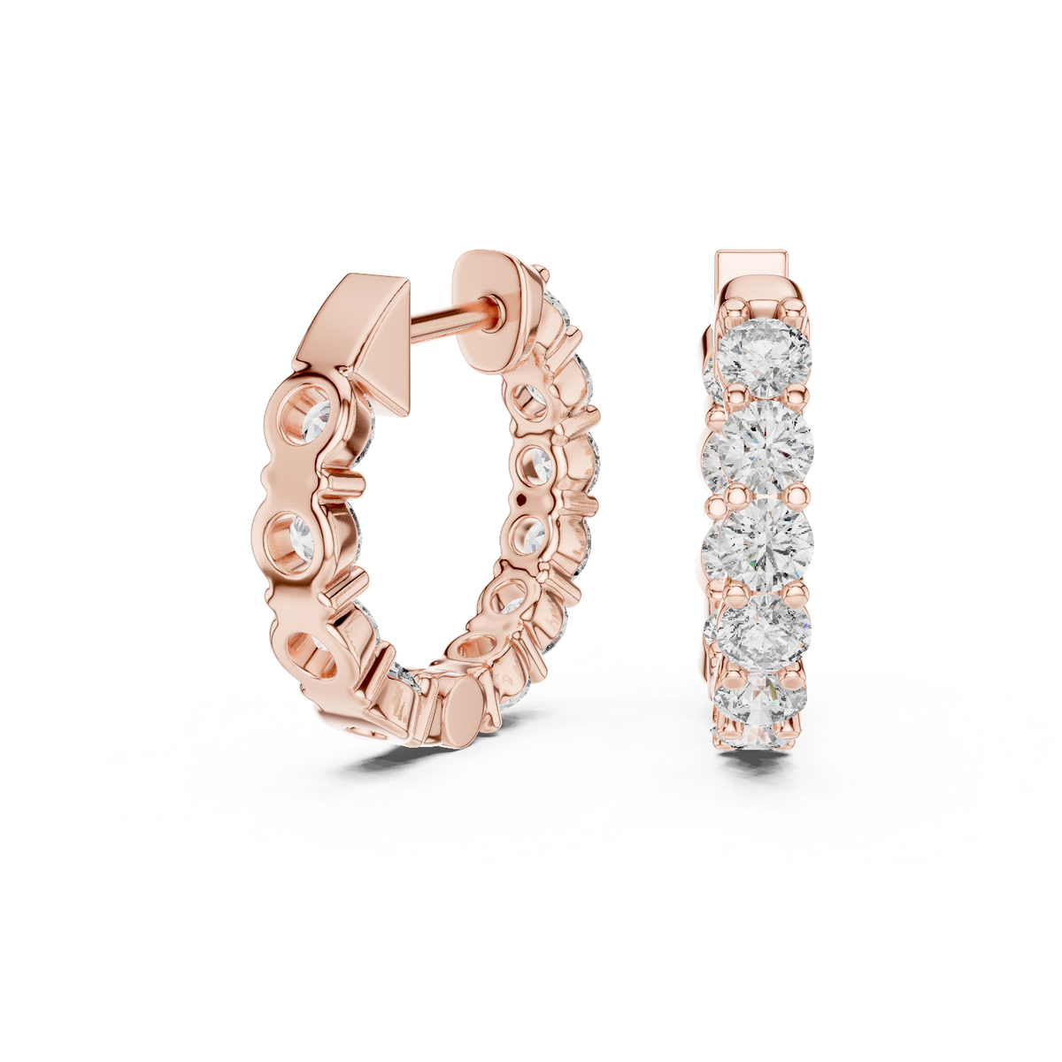 Inside Out Round Moissanite Diamond Shared Prong Huggie Hoop Earrings - View 5